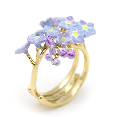 Unique floral ring with a stunning gold band and colorful flowers.