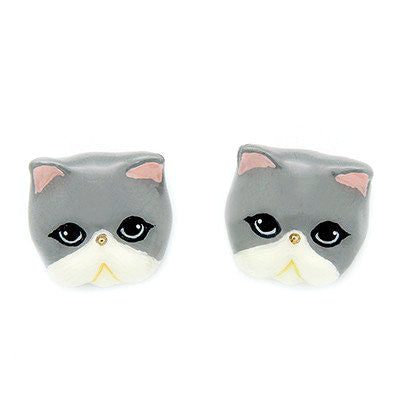 Whimsical earrings featuring a playful gray cat design.