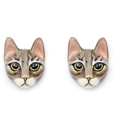 Unique handmade earrings featuring a tabby cat design