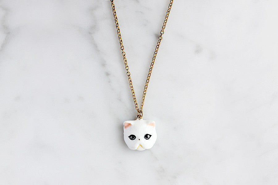 Adorable Persian cat face pendant necklace on a chain