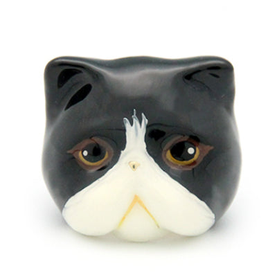 Cute black and white cat ring with detailed facial features.