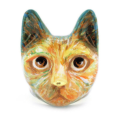 Hand-painted cat ring inspired by Vincent Van Gogh, featuring a colorful design