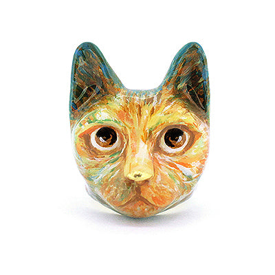 Hand-painted cat ring inspired by Vincent Van Gogh, featuring a colorful design, perfect for cat lovers.