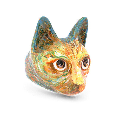 Artistic cat ring inspired by Vincent Van Gogh, featuring a colorful feline design, perfect for art collectors.