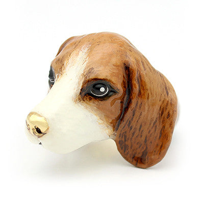 A handcrafted ring showcasing a Beagle dog design.