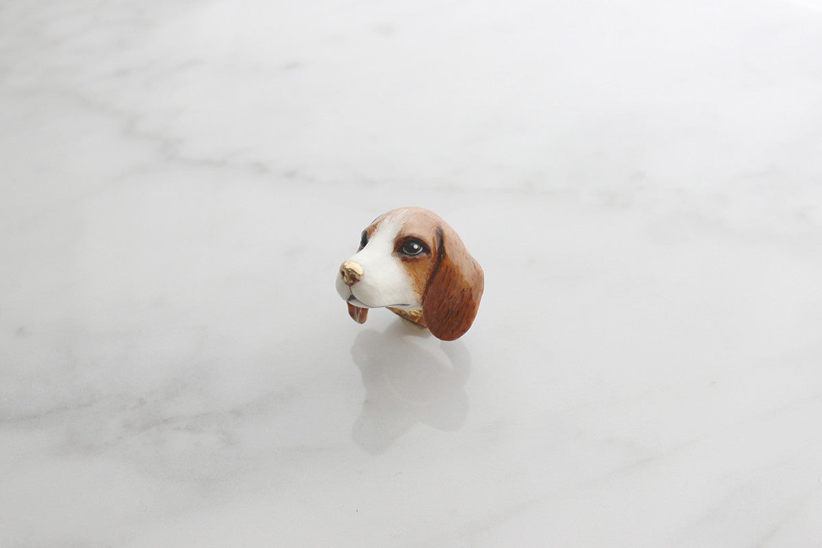 A handcrafted ring showcasing a Beagle dog design, perfect for animal lovers.