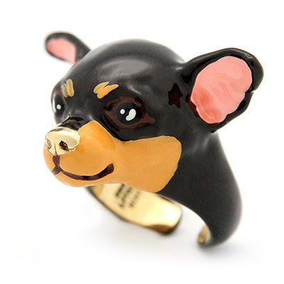 Black and tan Chihuahua dog ring featuring detailed craftsmanship