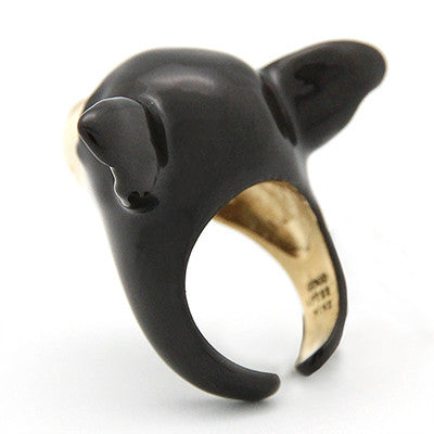 Handcrafted ring showcasing a charming Chihuahua face, perfect for dog lovers.