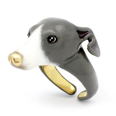 Handcrafted ring featuring a head of an Italian Greyhound with detailed facial features.