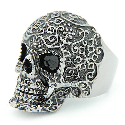 Artisan crafted skull ring with detailed patterns