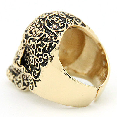 stylish gothic skull ring featuring detailed patterns