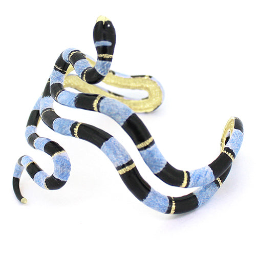 Unique bangle featuring a blue sea snake with a black stripe, perfect for unique jewelry lovers.