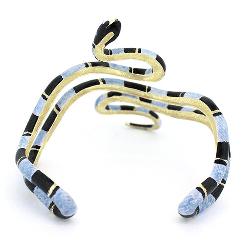 Nature-inspired bangle featuring a blue sea snake with a black stripe.