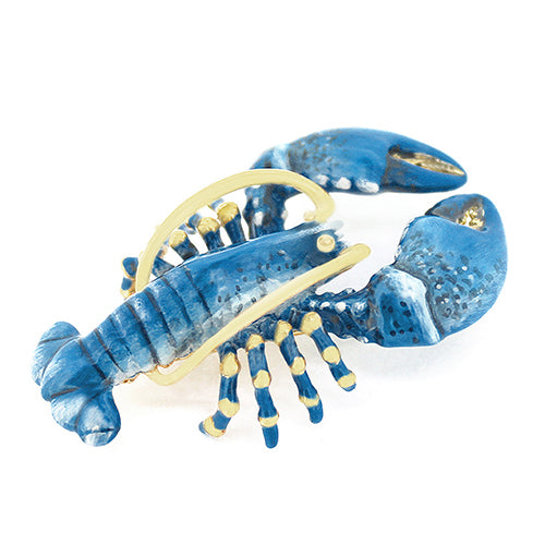 Unique lobster-shaped enamel brooch in vibrant blue.