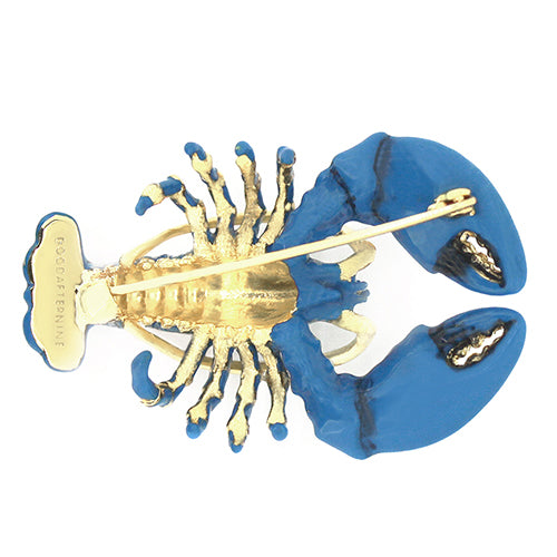 Unique lobster-shaped enamel brooch in vibrant blue.