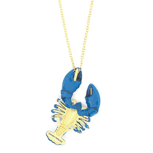 Charming lobster-shaped pendant necklace with gold accents on a delicate chain.