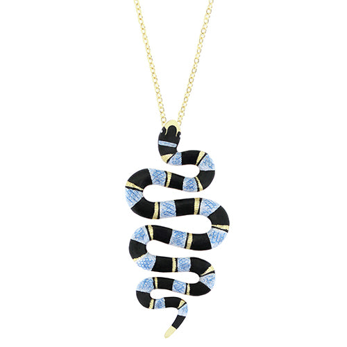 Beautifully crafted blue sea snake pendent necklace with gold chain.