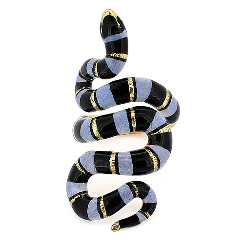 Stunning blue sea snake ring featuring a black stripe, perfect for animal lovers.