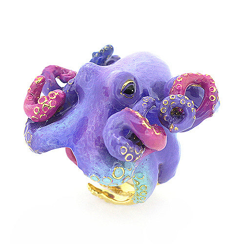 A whimsical octopus ring, featuring vibrant colors and intricate detailing.