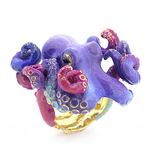 A whimsical octopus ring, featuring vibrant colors and intricate detailing.