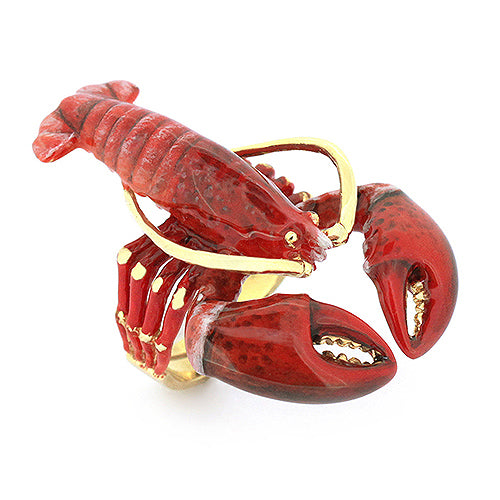 Beautifully crafted lobster ring featuring a vivid red lobster design with gold accents.