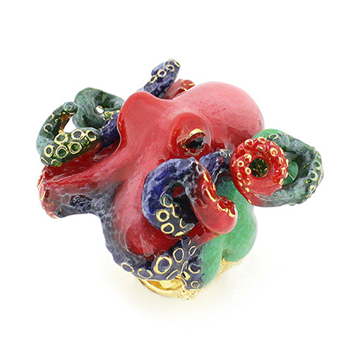 A whimsical octopus ring, featuring vibrant colors and intricate detailing.