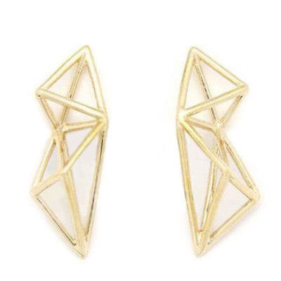 Gold geometric wire earrings with a modern, angular design.