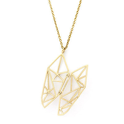 Unique gold locket necklace featuring a geometric, open lattice design.