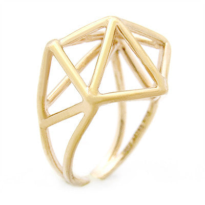 Gold geometric necklace with a triangular pattern, perfect for unique jewelry lovers.