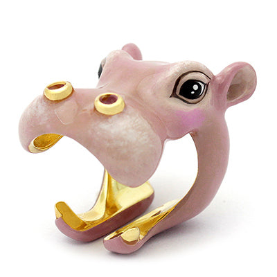 Charming pink hippo ring with detailed features