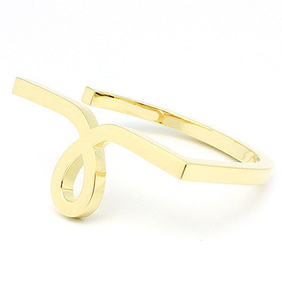 Elegant gold bangle featuring a unique script-style small "L" design.