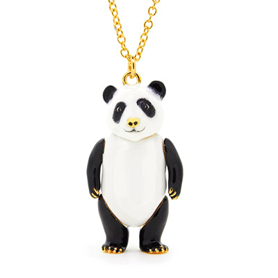 Adorable black and white panda pendant on a gold chain.