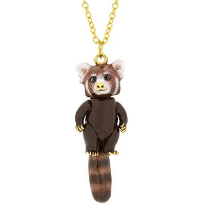 Red panda pendant on a gold chain, featuring a cute design with intricate details.