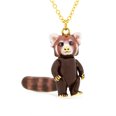 Red panda pendant on a gold chain, featuring a cute design with intricate details.