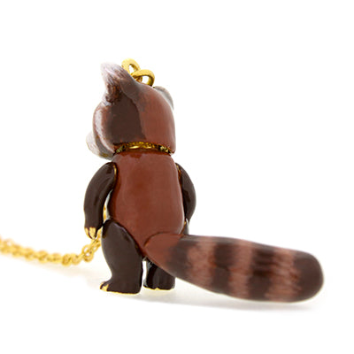 Red panda pendant on a gold chain, featuring a cute design with intricate details, perfect for animal lovers.