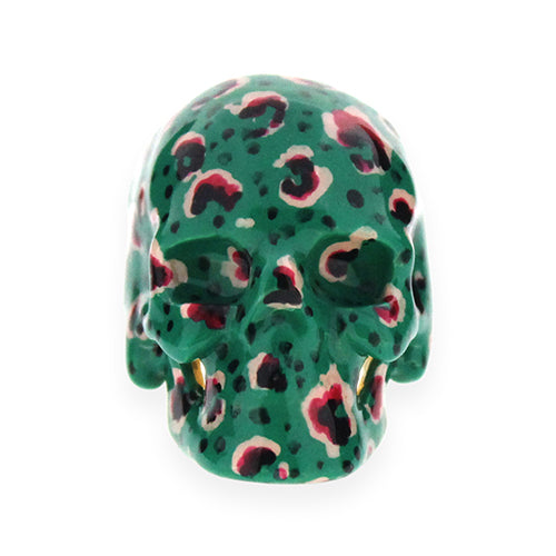 Unique skull ring showcasing a colorful leopard pattern.