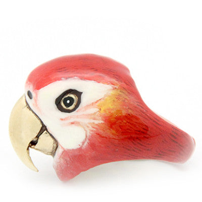 Handcrafted ring featuring a colorful parrot, perfect for animal lovers.