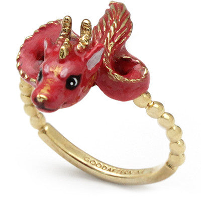 Handcrafted red dragon ring with intricate detailing, inspired by the Chinese zodiac sign.