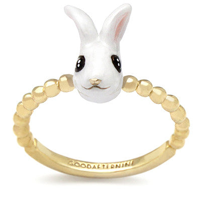 Gold ring featuring a cute rabbit head design, inspired by the Chinese zodiac sign.