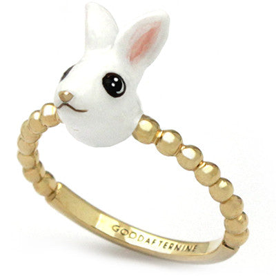 Gold ring featuring a cute rabbit head design, perfect for animal lovers.