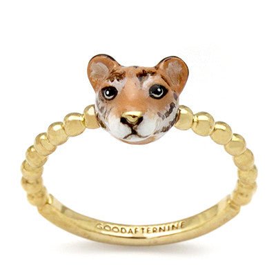 Gold ring featuring a tiger head design, inspired by the Chinese zodiac sign.