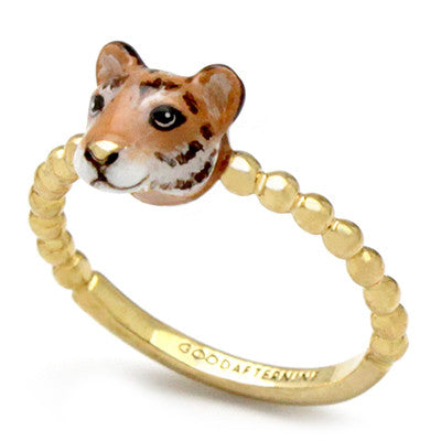 Gold ring featuring a tiger head design, inspired by the Chinese zodiac sign.