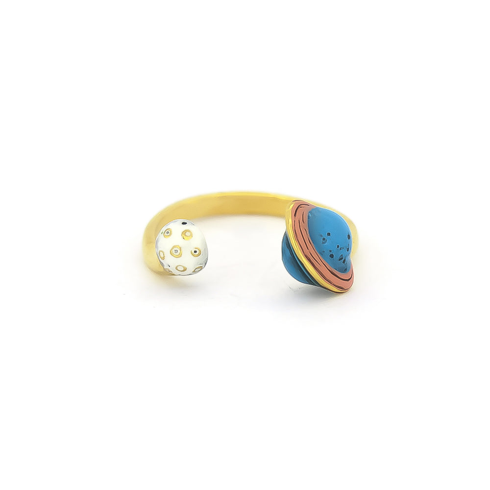 Adorable gold ring featuring planets design, inspired by space-themed.