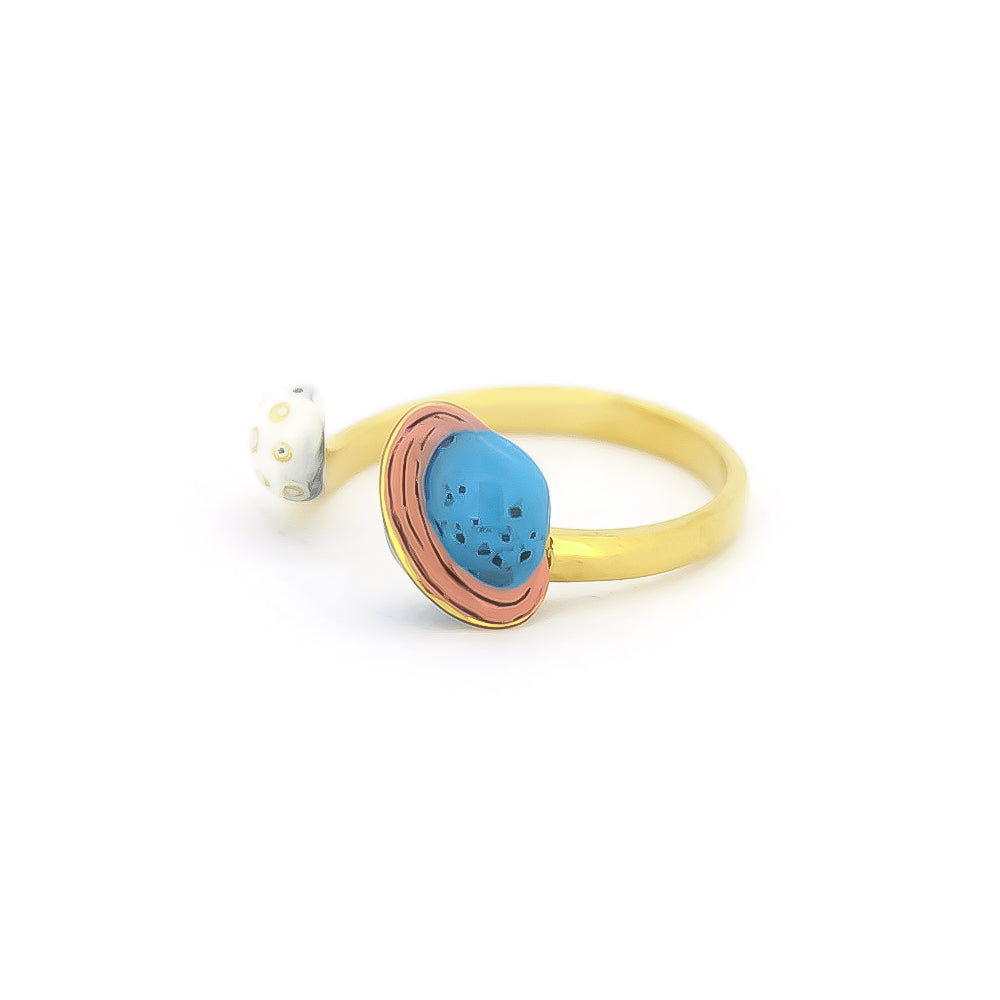 Space-themed gold ring featuring planets design.