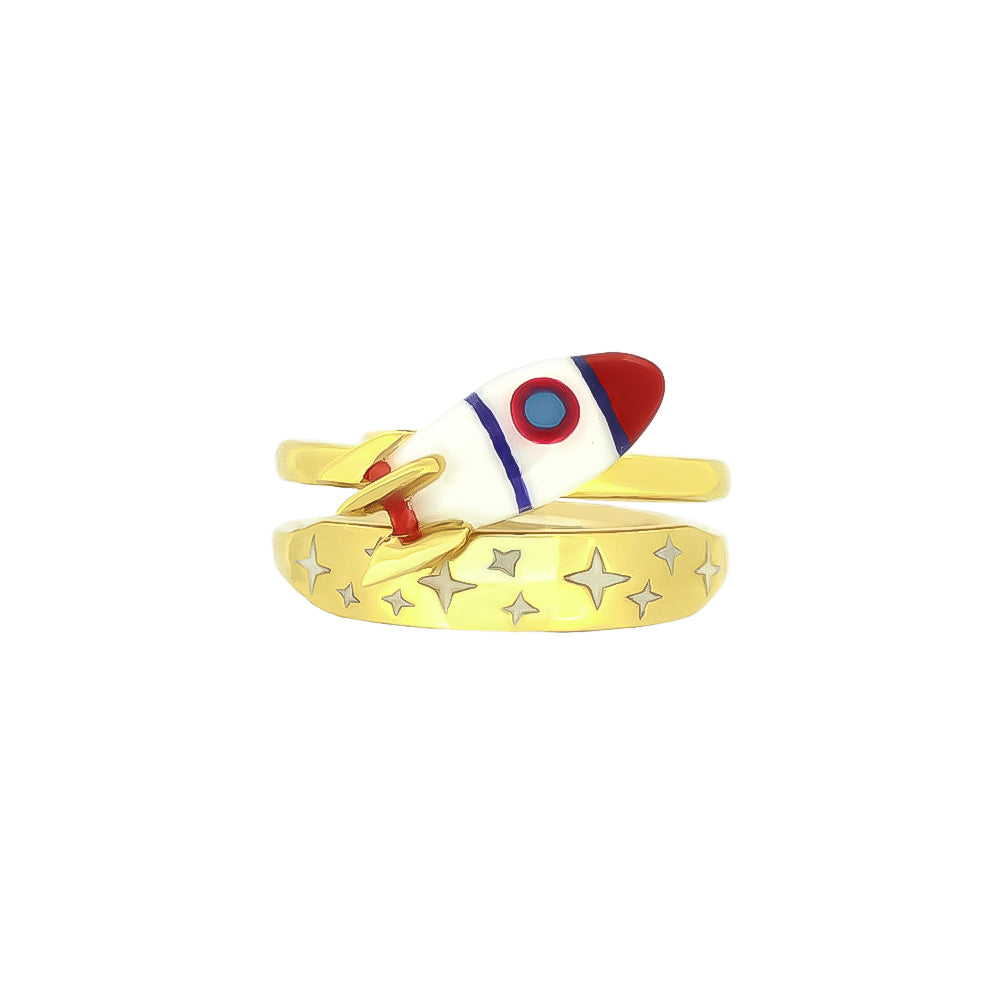 Space-themed stacking ring featuring a rocket and a star design.