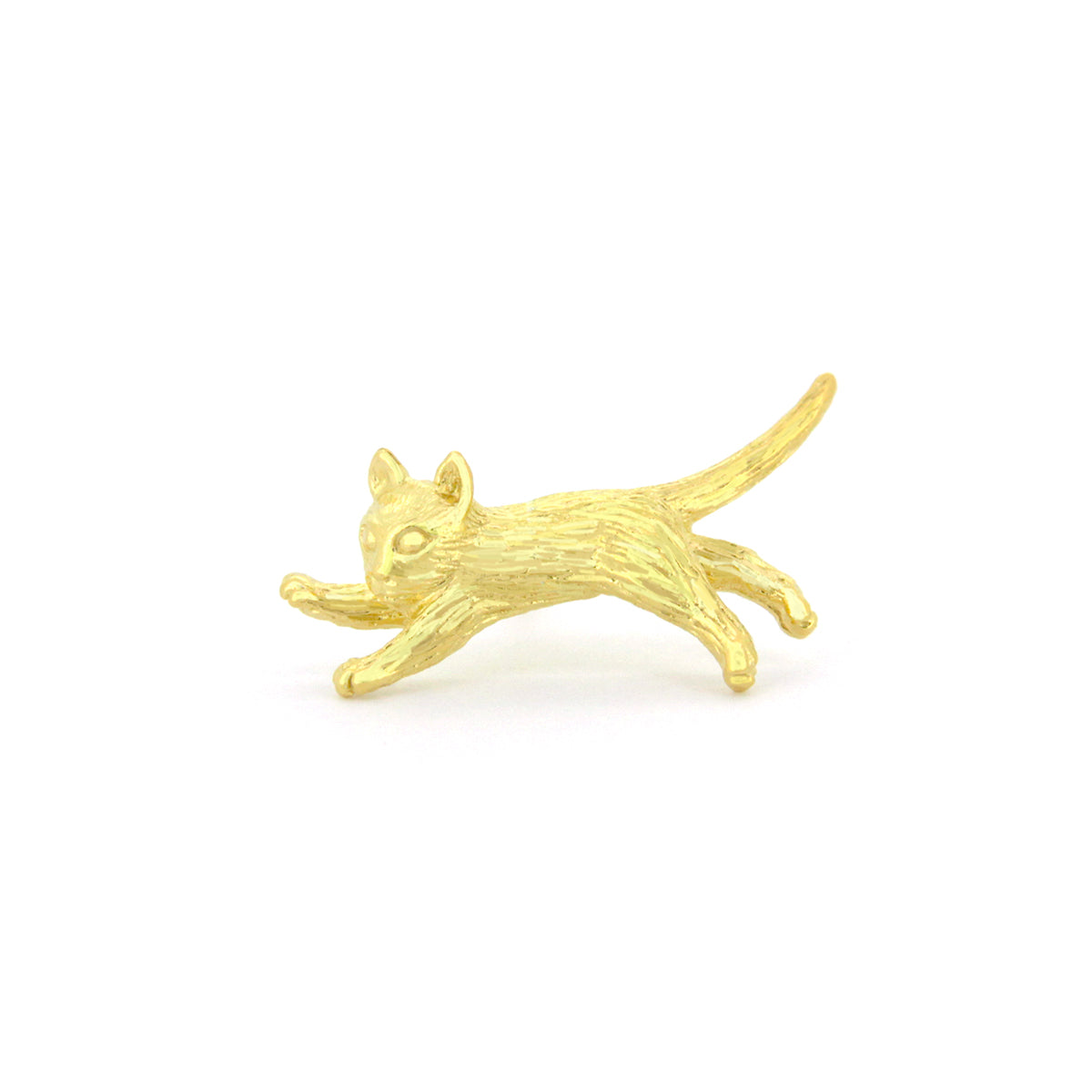 Charming gold one-side-earring featuring a jumping cat design.