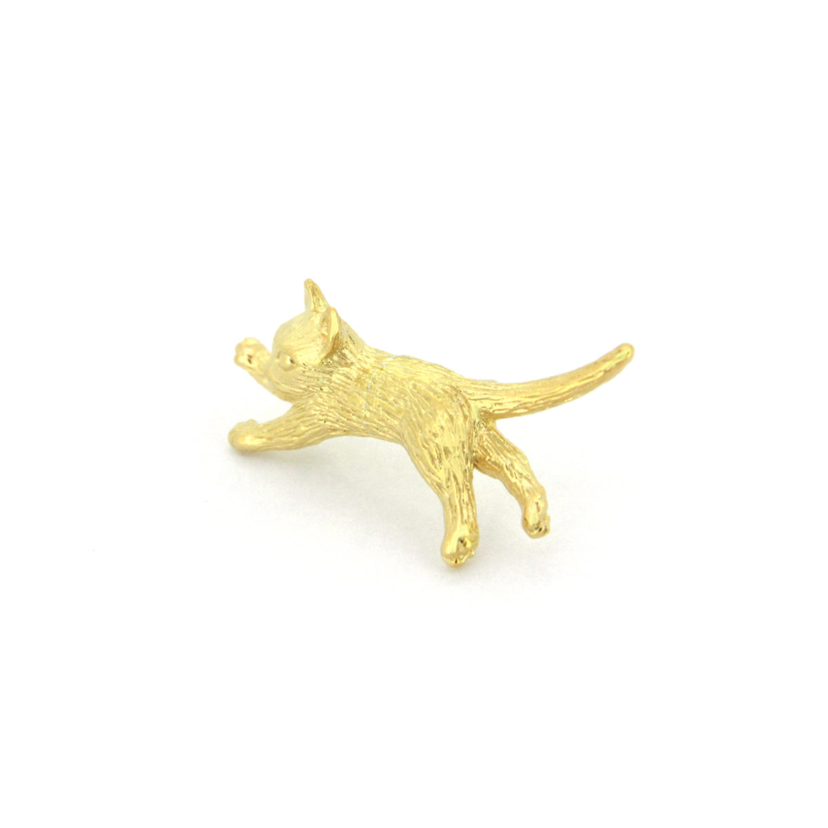 Unique gold one-side-earring featuring a jumping cat design.