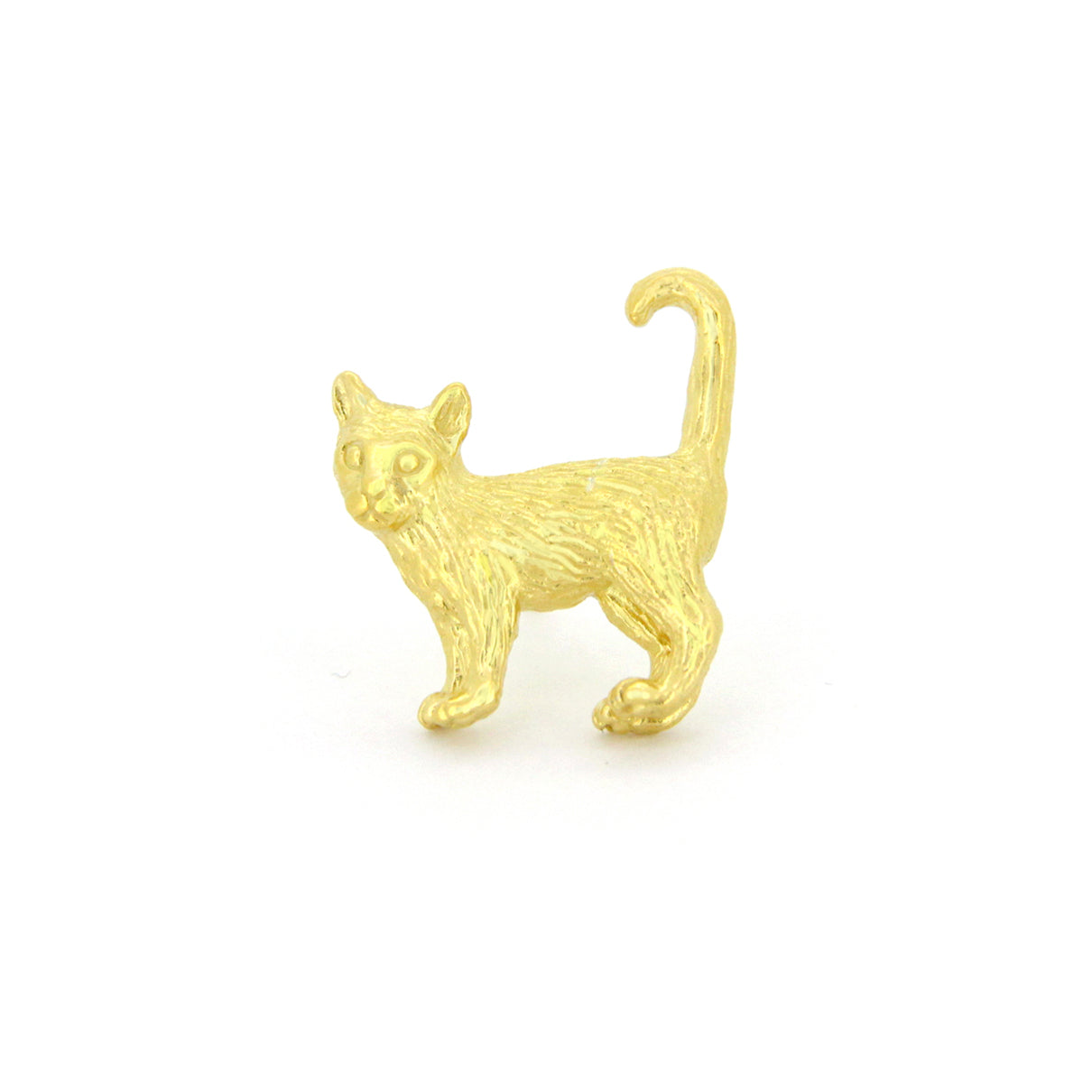 A whimsical gold one-side earring featuring standing cat design with detailed fur texture.