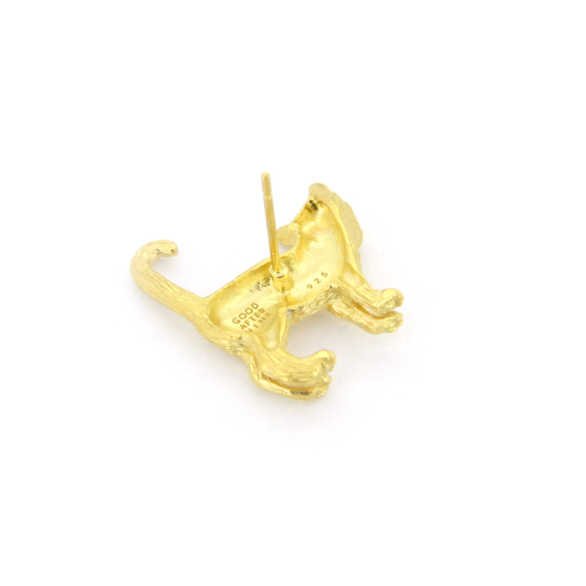 A whimsical gold one-side earring featuring standing cat design with detailed fur texture, perfect for animal lovers.