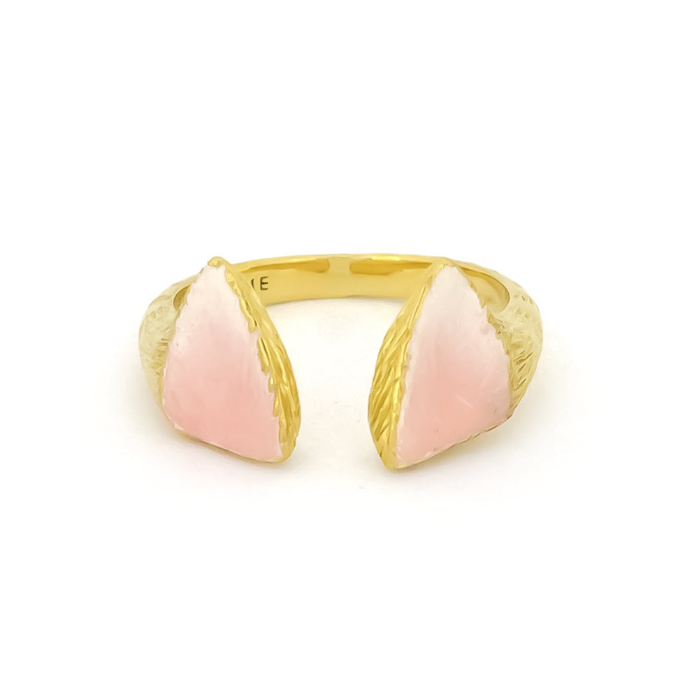 Gold cat ear ring with pink accents, featuring a textured design on the band, perfect for cat lovers.